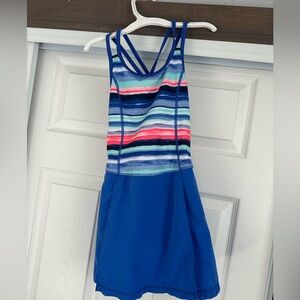 Ggymgo Small (5-6) Girls Athletic Striped Blue Sleeveless Dress